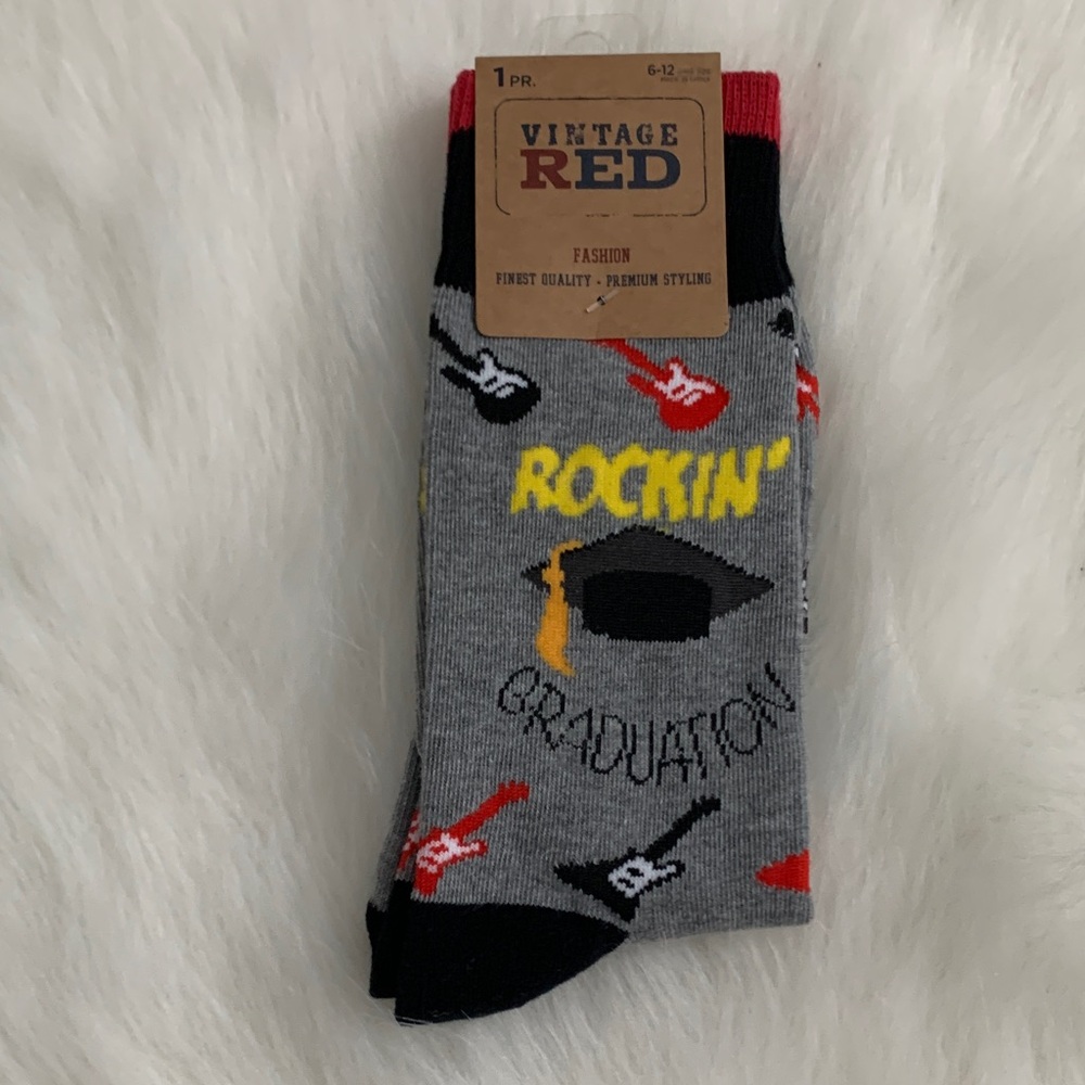 Vintage Red Rockin' Graduation Socks - Gray, Red, Black, Yellow